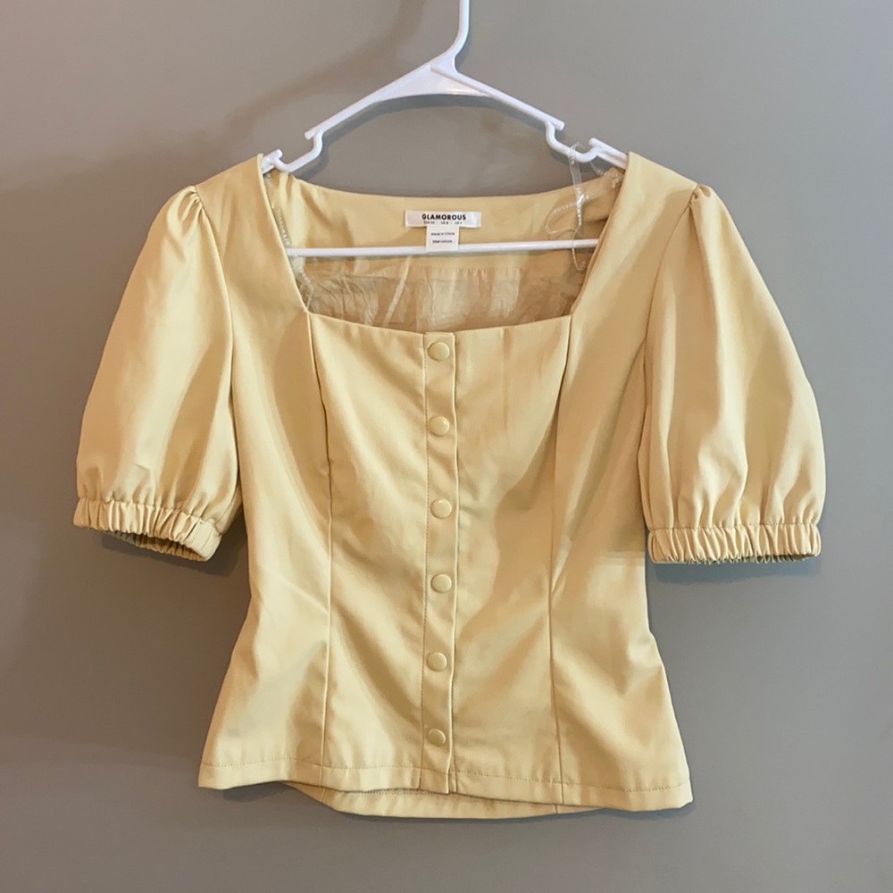 Glamorous puff sleeve pleather top